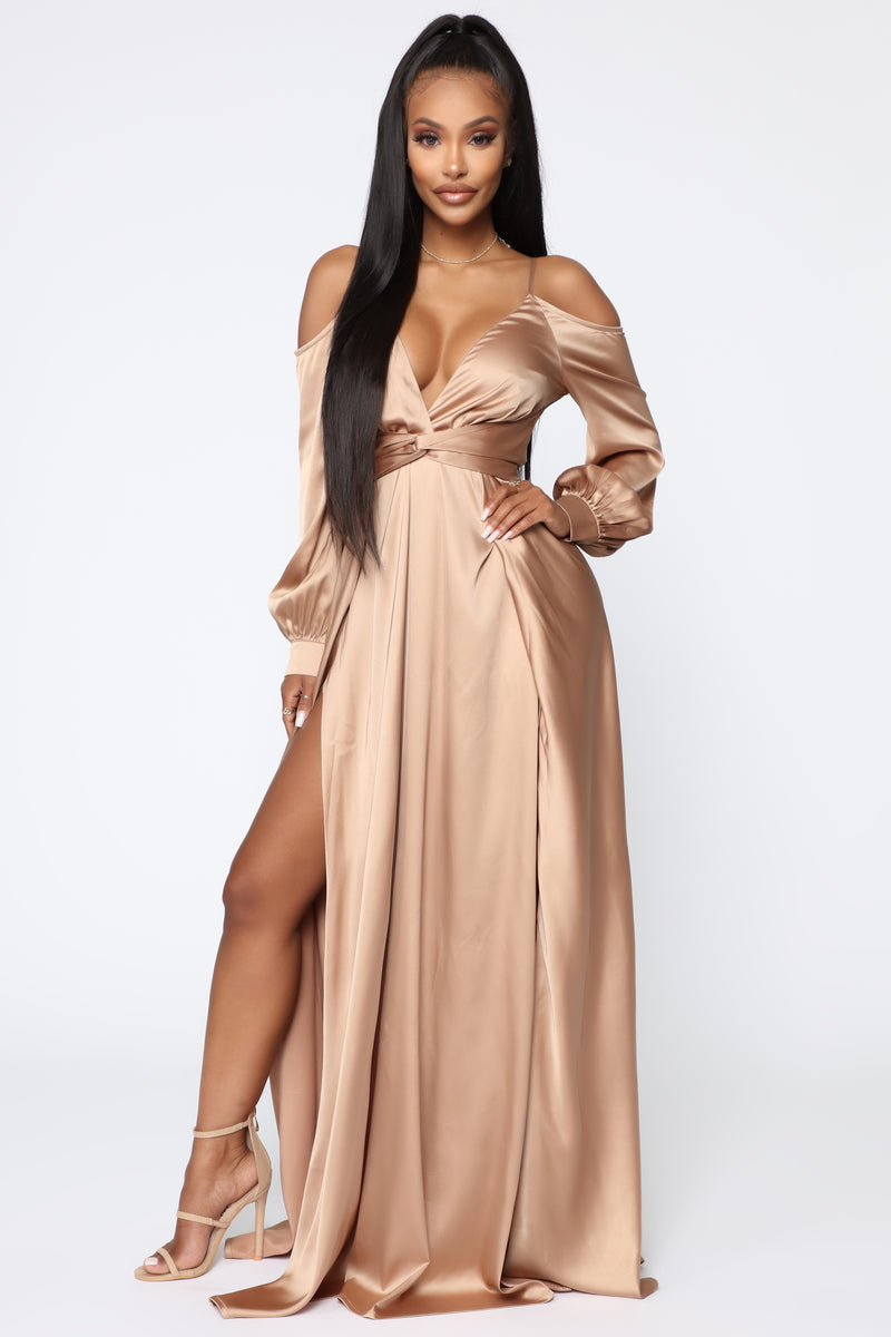 Mansion Dinner Party Satin Gown - Gold ...